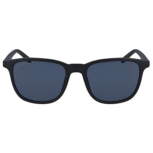 Front view of black sunglasses with dark lenses