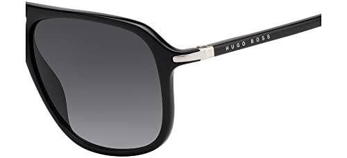 Black Hugo Boss sunglasses with dark lenses and logo on the arm.