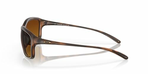 Side view of brown sunglasses with tinted lenses.