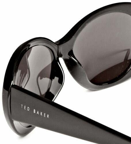 Close-up of Ted Baker sunglasses with black frame